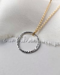 Image 3 of Mixed Metal Gold & Oxidised Silver Circle Necklace