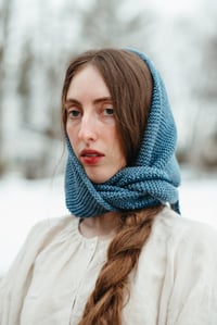 Image 1 of Copy of Pelham  Kerchief, x-large fit, crochet edge (Limited Merino wool in Denim  + more colurs)