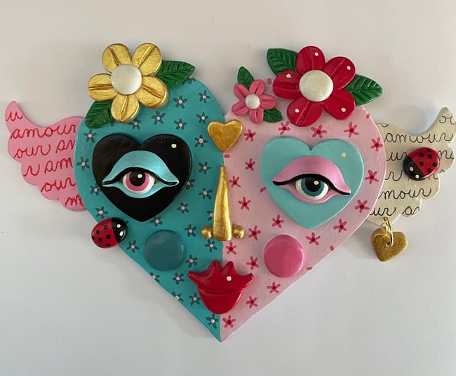 I LOVE MOI series - Large Heart Face 5" x 7" clay sculpture