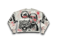 Image 1 of Sade Adu black panther party NYC art dept upcycled screen print gray/red sweatshirt 