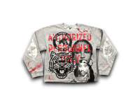 Image 1 of Sade Adu black panther party 2pac NYC art dept upcycled screen print gray/red sweatshirt 