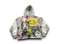 Image 1 of Sade Adu black panther party NYC art dept upcycled screen print gray/yellow hoodie