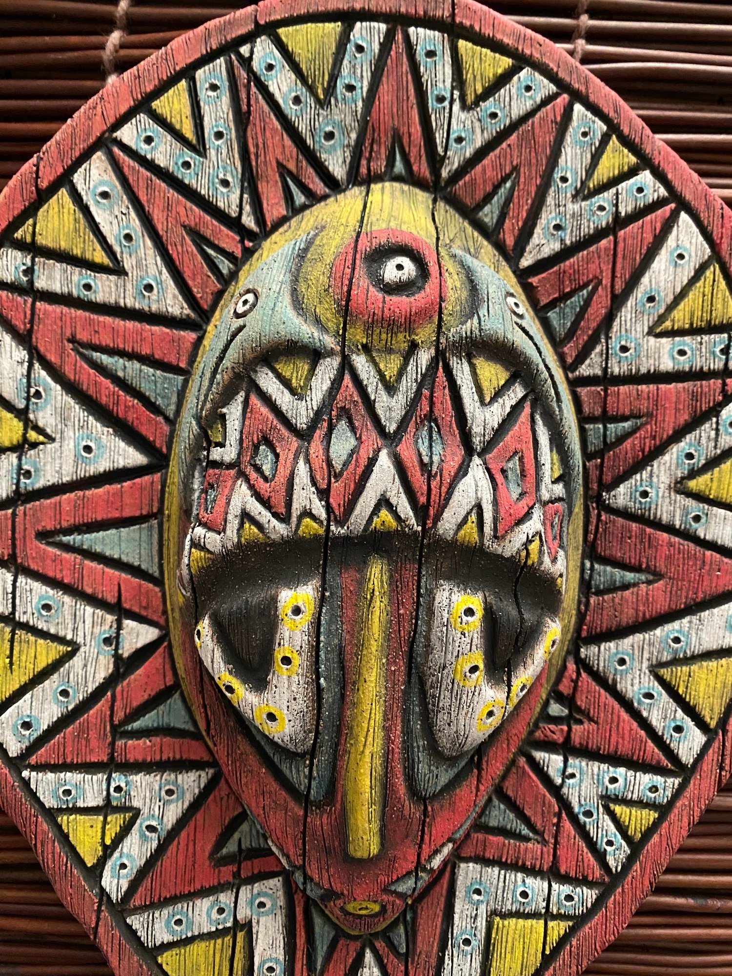 Image of 9.25” x 7.5” Handbuilt PNG Inspired Wall Mask - Turq/Red/Yellow (a) - US Shipping Included 