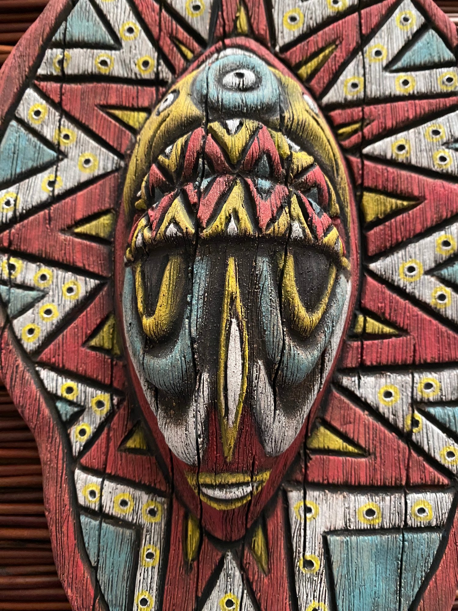 Image of 10.5” x 7” Handbuilt PNG Inspired Wall Mask - Turq/Red/Yellow (b) - US Shipping Included 