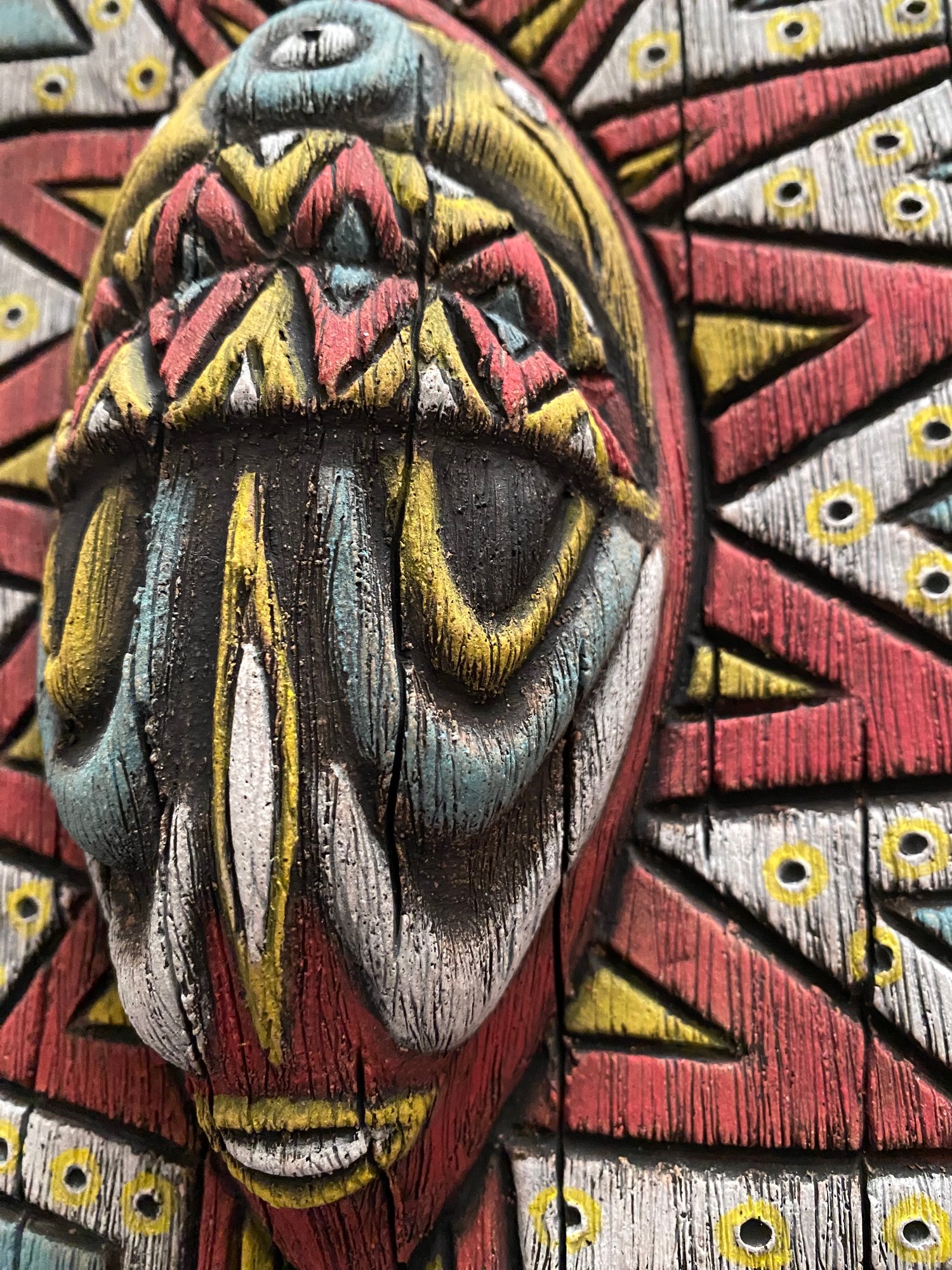 Image of 10.5” x 7” Handbuilt PNG Inspired Wall Mask - Turq/Red/Yellow (b) - US Shipping Included 