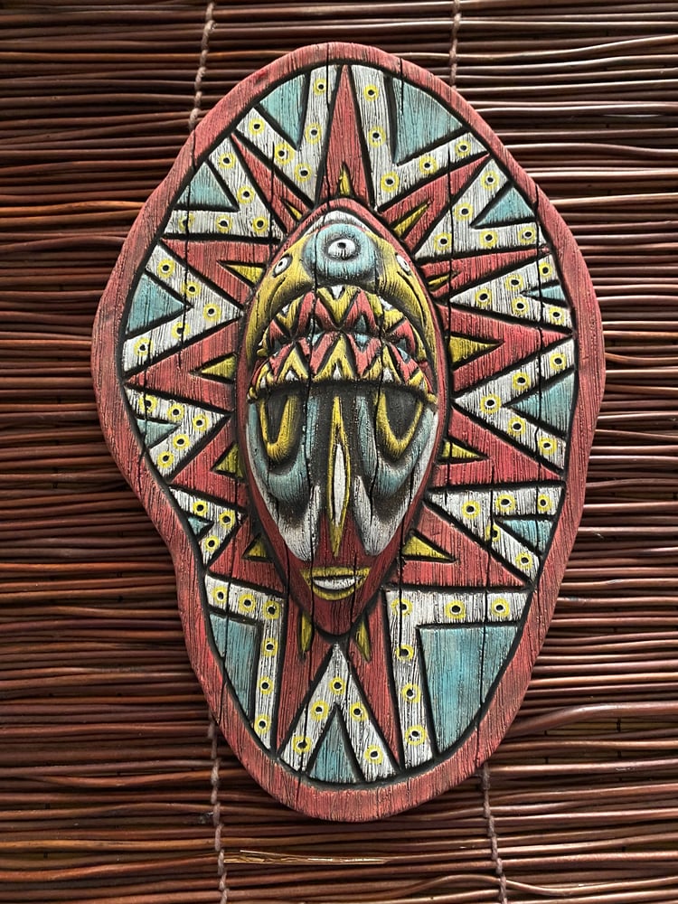 Image of 10.5” x 7” Handbuilt PNG Inspired Wall Mask - Turq/Red/Yellow (b) - US Shipping Included 