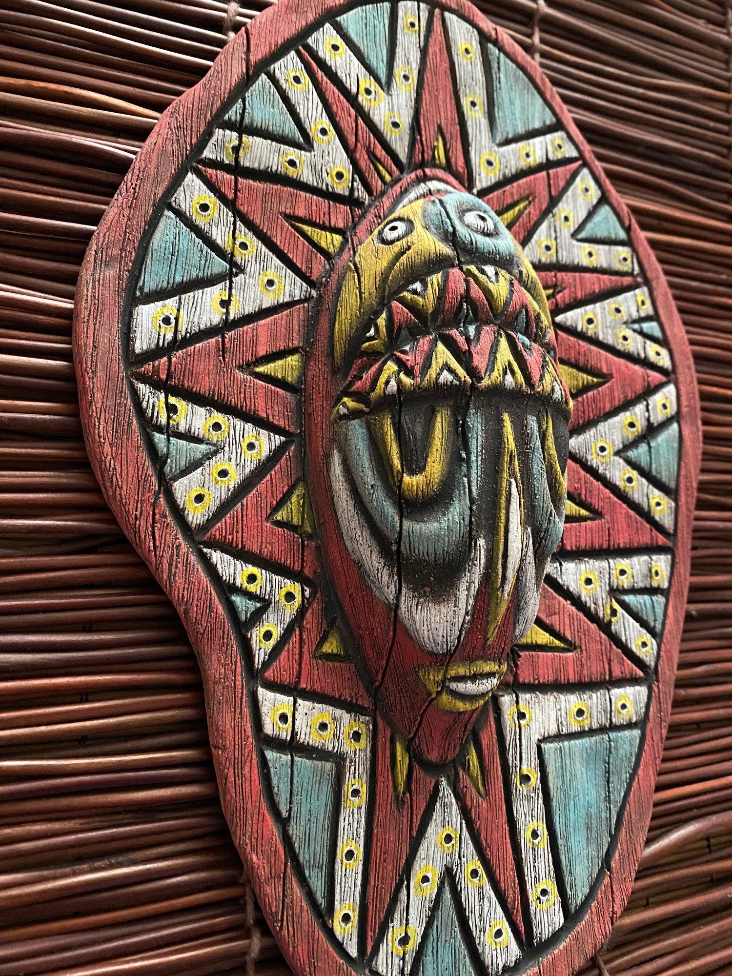 Image of 10.5” x 7” Handbuilt PNG Inspired Wall Mask - Turq/Red/Yellow (b) - US Shipping Included 