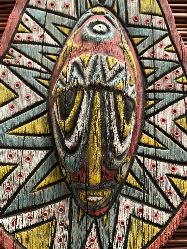 Image of 10” x 7.5” Handbuilt PNG Inspired Wall Mask - Turq/Red/Yellow (c) - US Shipping Included 