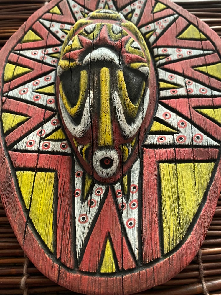 Image of 10” x 7.25” Handbuilt PNG Inspired Wall Mask - Red/Yellow/White - US Shipping Included 