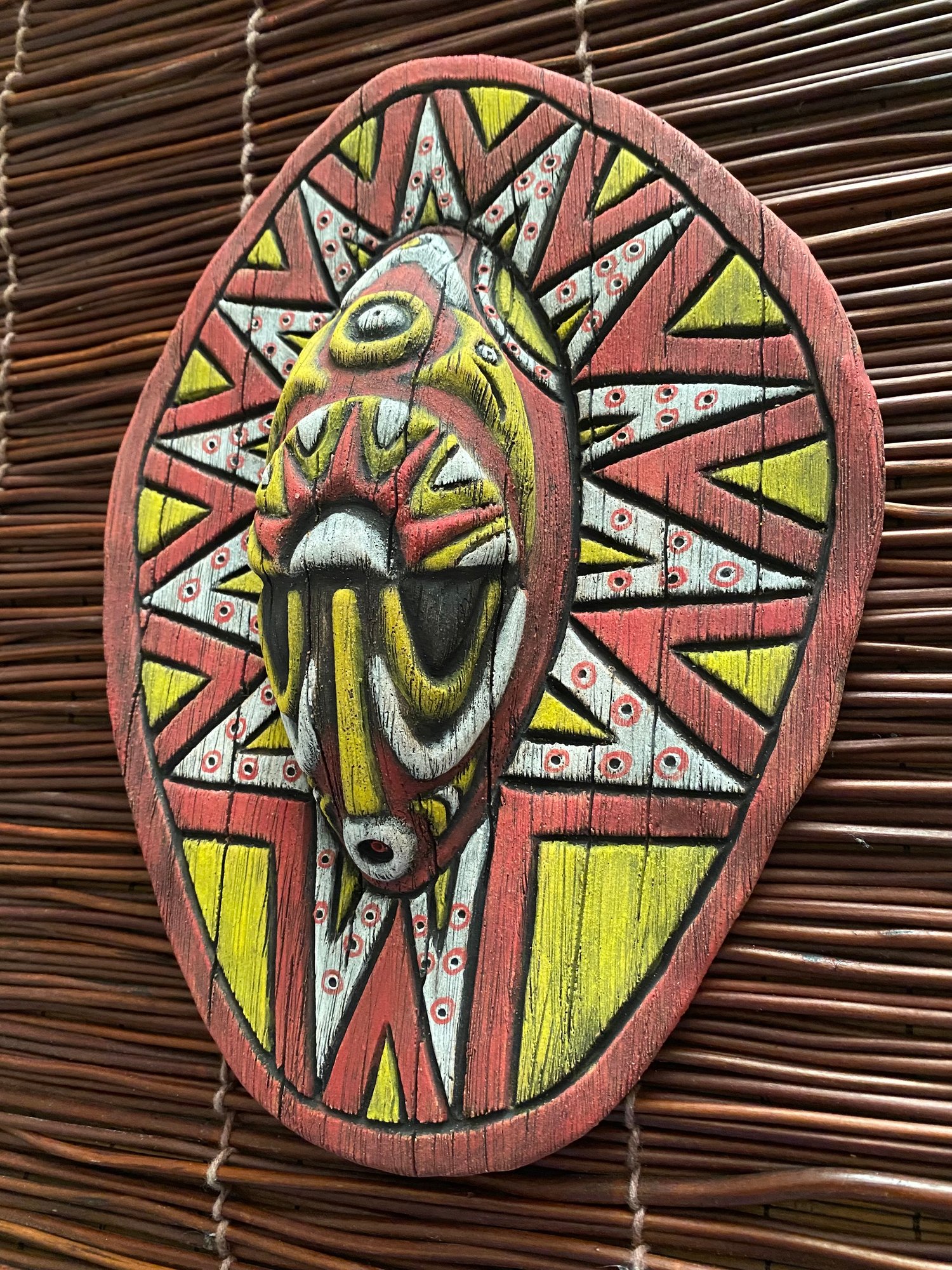 Image of 10” x 7.25” Handbuilt PNG Inspired Wall Mask - Red/Yellow/White - US Shipping Included 