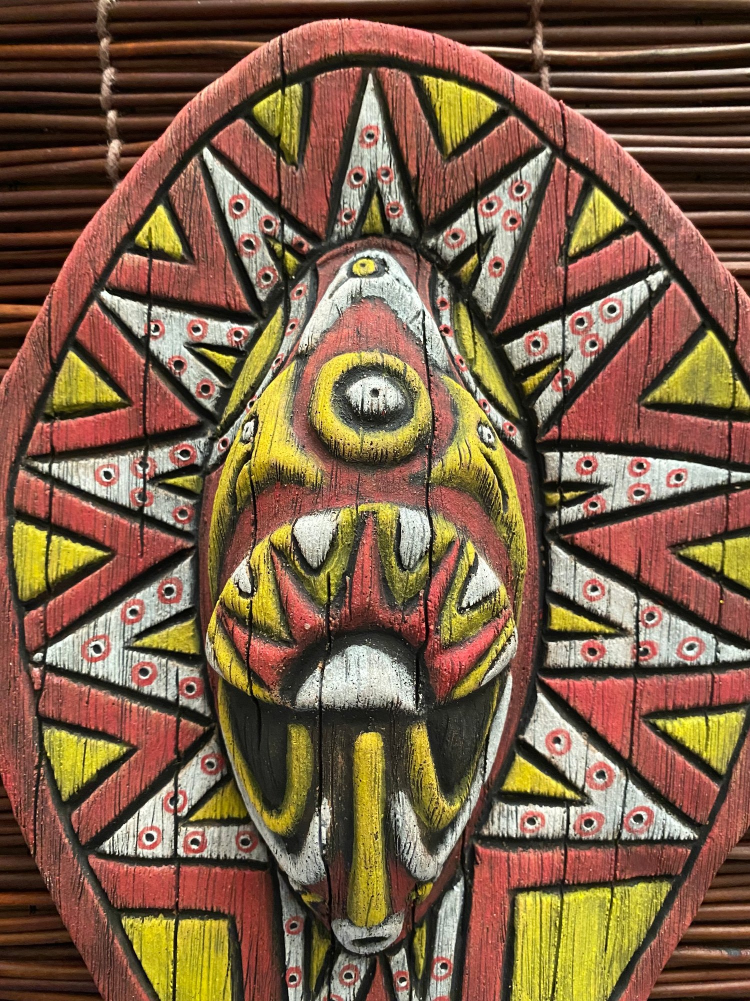 Image of 10” x 7.25” Handbuilt PNG Inspired Wall Mask - Red/Yellow/White - US Shipping Included 
