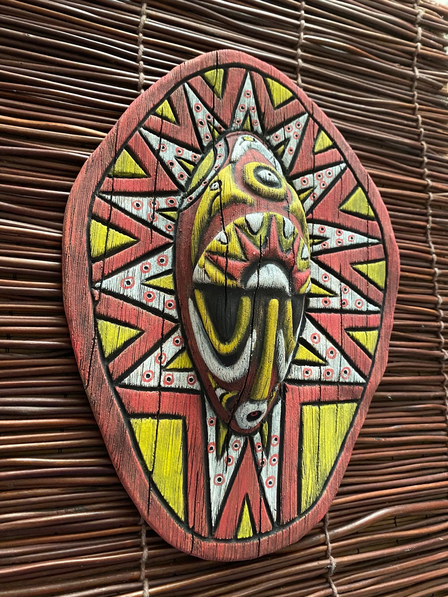 Image of 10” x 7.25” Handbuilt PNG Inspired Wall Mask - Red/Yellow/White - US Shipping Included 