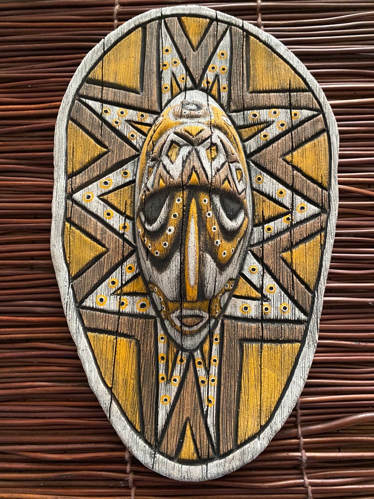 Image of 10.75” x 6.75” Handbuilt PNG Inspired Wall Mask - Orange/Brown/White - US Shipping Included 