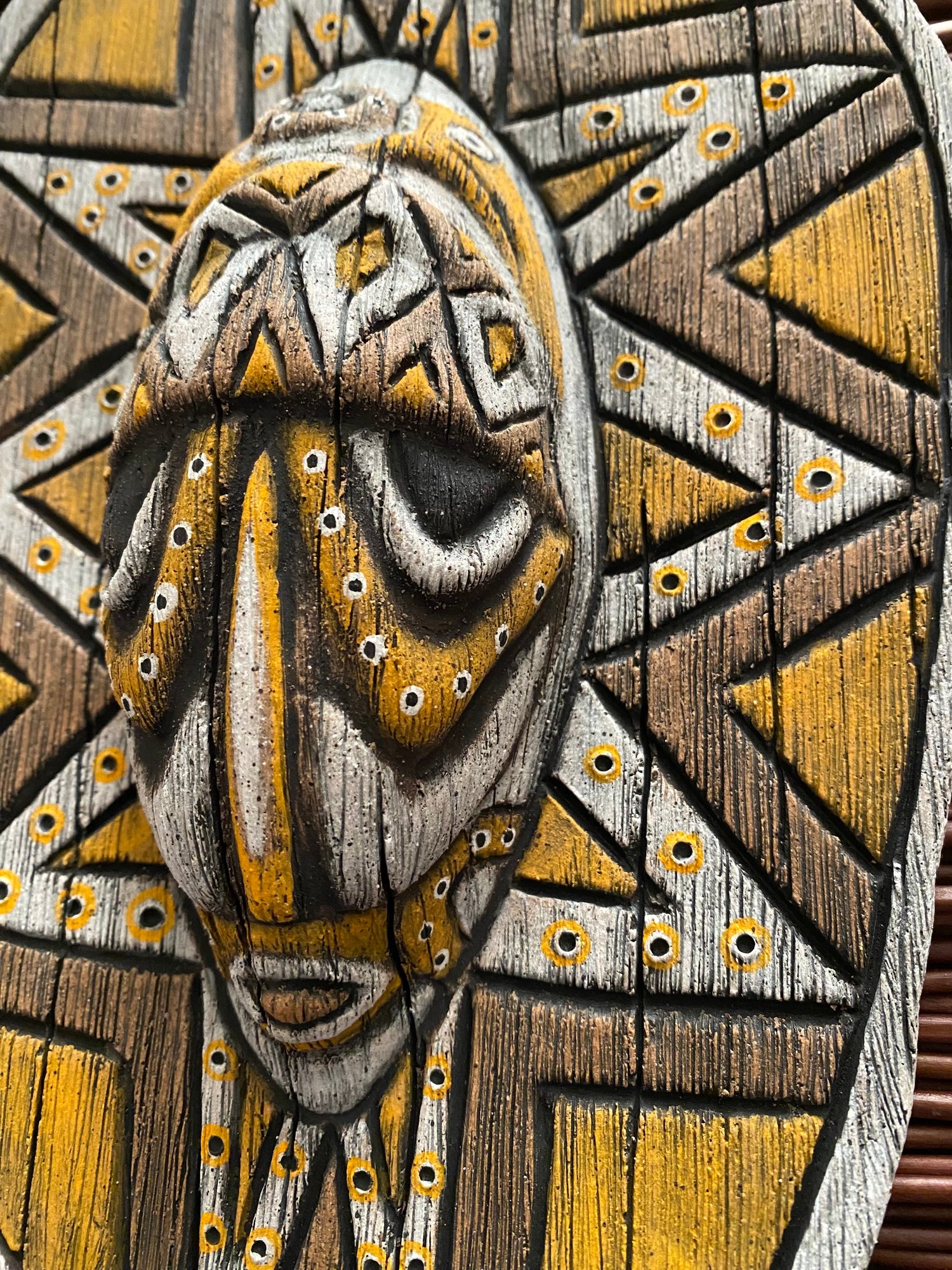 Image of 10.75” x 6.75” Handbuilt PNG Inspired Wall Mask - Orange/Brown/White - US Shipping Included 