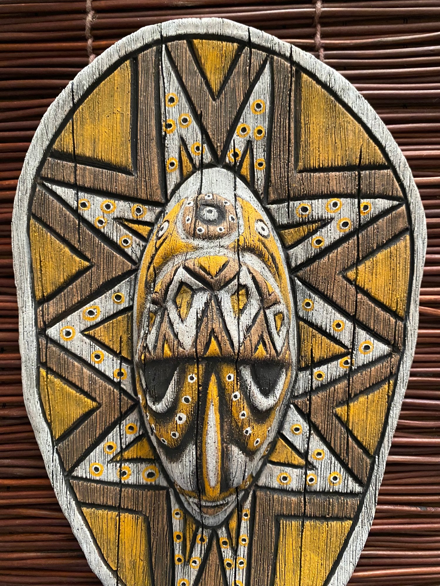 Image of 10.75” x 6.75” Handbuilt PNG Inspired Wall Mask - Orange/Brown/White - US Shipping Included 