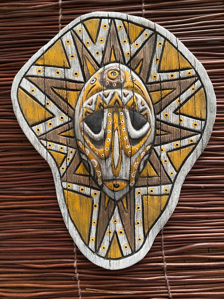 Image of 10.75” x 8.75” Handbuilt PNG Inspired Wall Mask - Orange/Brown/White - US Shipping Included 