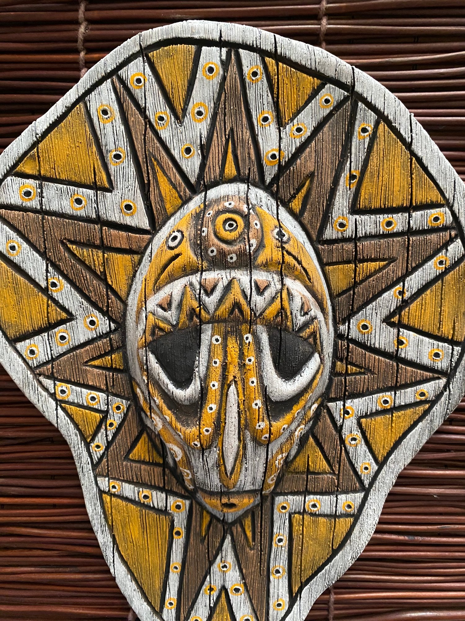 Image of 10.75” x 8.75” Handbuilt PNG Inspired Wall Mask - Orange/Brown/White - US Shipping Included 