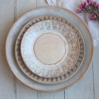 Image 2 of Rustic White and Ocher Handmade Stoneware, Three Pieces, Made in USA