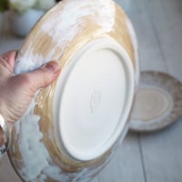 Image 19 of Rustic White and Ocher Handmade Stoneware, Three Pieces, Made in USA