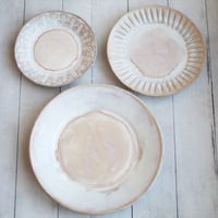 Image 14 of Rustic White and Ocher Handmade Stoneware, Three Pieces, Made in USA