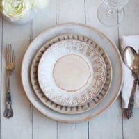 Image 15 of Rustic White and Ocher Handmade Stoneware, Three Pieces, Made in USA