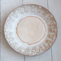 Image 13 of Rustic White and Ocher Handmade Stoneware, Three Pieces, Made in USA