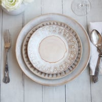 Image 1 of Rustic White and Ocher Handmade Stoneware, Three Pieces, Made in USA