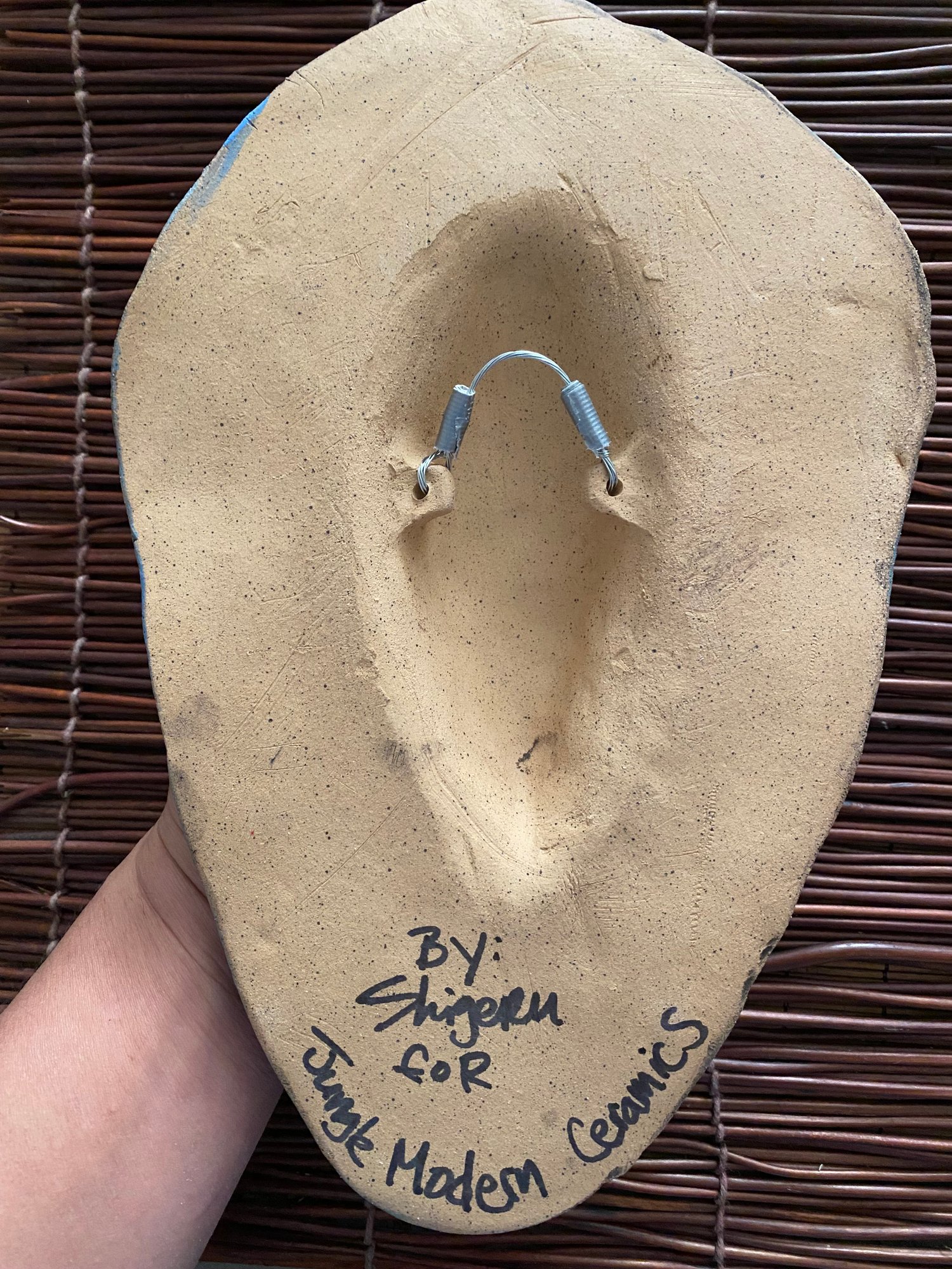 Image of 10.5 x 7” Handbuilt PNG Inspired Wall Mask - Blue-Turq/Yellow/White - US Shipping Included 