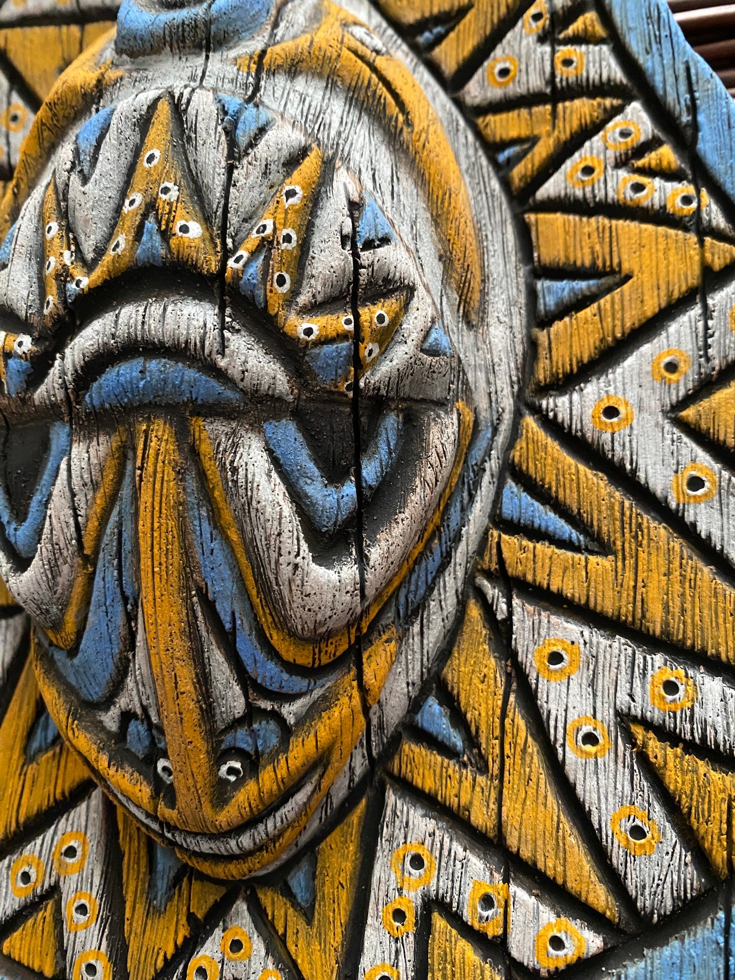 Image of 8.75” x 7.75” Handbuilt PNG Inspired Wall Mask - Blue/Orange/White - US Shipping Included 