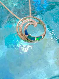 Image 2 of $1268→$951(25% OFF) 14k solid gold diamond opal wave pendant 