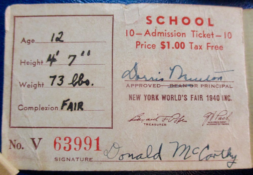1939-40 NEW YORK WORLD'S FAIR BOOK OF 10 ADMISSIONS FOR 10-YEAR-OLD & SECOND NYWF CHILD'S TICKETBOOK