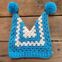 Blue White Jester Hat with Pompoms