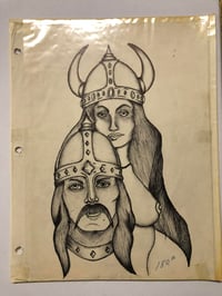Image 1 of Vintage hand drawn Tattoo flash Vikings unknown artist 80’s
