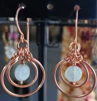 Image 2 of Copper Double Hoop-Da-Loop Aquamarine Earrings🩵