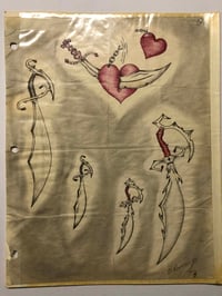 Image 1 of Hand drawn flash sheet by C Brown 1987