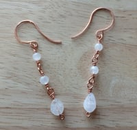 Image 1 of Rainbow Moonstone Dangle Copper Earrings🤍
