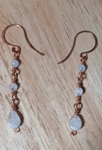 Image 2 of Rainbow Moonstone Dangle Copper Earrings🤍