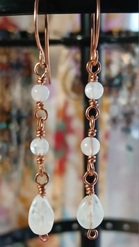Image 4 of Rainbow Moonstone Dangle Copper Earrings🤍