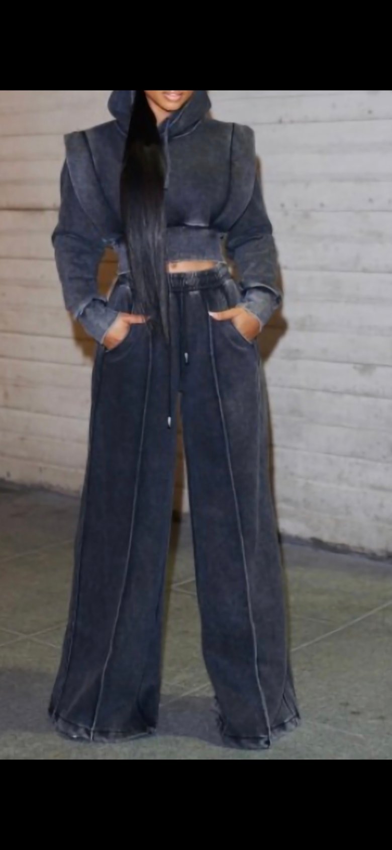 Image of Dark Gray wide leg jogger set