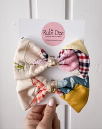 Image 2 of Upcycled Quilt Multi-Use Bow Clips with Rhinestones 