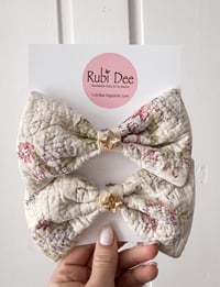 Image 3 of Upcycled Quilt Multi-Use Bow Clips with Rhinestones 