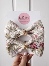 Image 4 of Upcycled Quilt Multi-Use Bow Clips with Rhinestones 