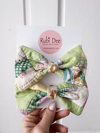 Image 5 of Upcycled Quilt Multi-Use Bow Clips with Rhinestones 