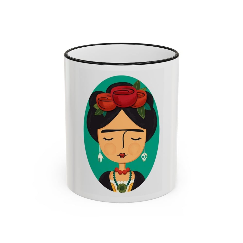 Image of Frida Rose Portrait Mug — Accent Rim & Handle Coffee Cup (11oz/15oz)