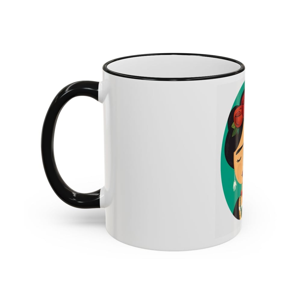 Image of Frida Rose Portrait Mug — Accent Rim & Handle Coffee Cup (11oz/15oz)