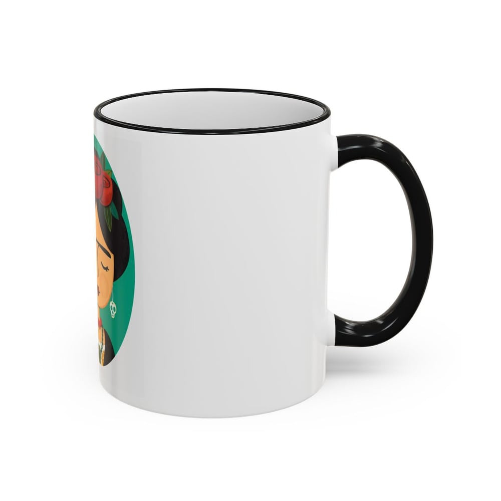 Image of Frida Rose Portrait Mug — Accent Rim & Handle Coffee Cup (11oz/15oz)