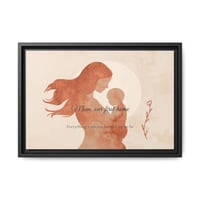 Image 1 of Mother and Baby Silhouette Framed Canvas – "Mom, our first home" Wall Art