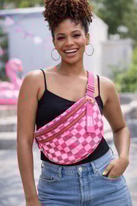 Image 1 of Sling Bag - pink checkered