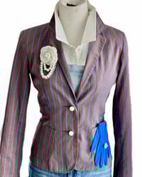 Image 1 of Women's Blazer Elevated w-Signature Style Ben Sherman Chocolate Brown w- Cobalt stripes , 1 of 1  
