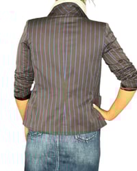Image 3 of Women's Blazer Elevated w-Signature Style Ben Sherman Chocolate Brown w- Cobalt stripes , 1 of 1  